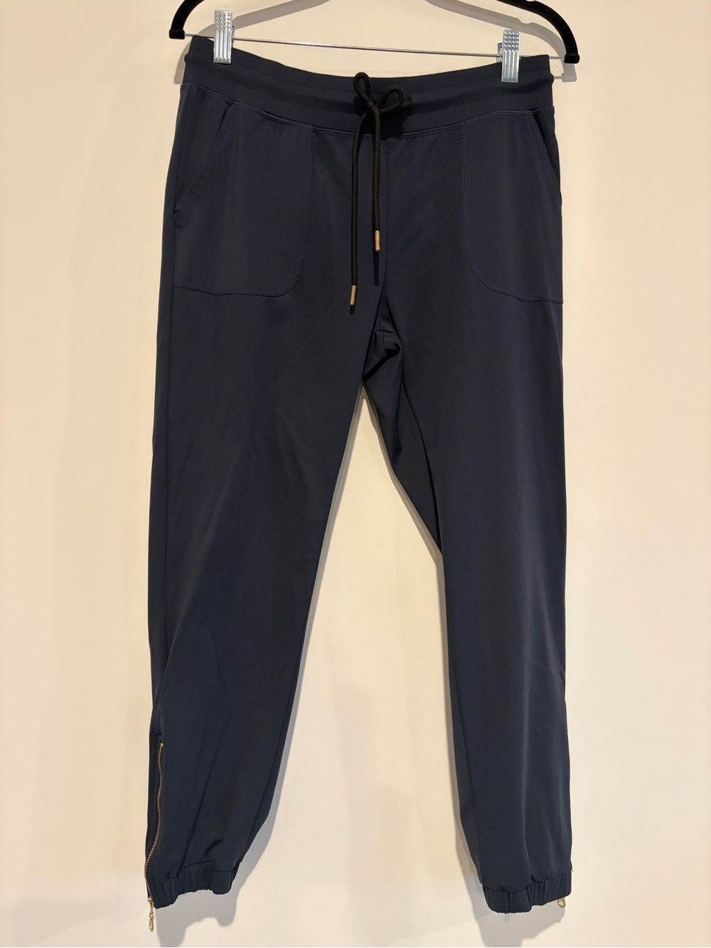 Zyia Active Navy Peak Zipper Joggers Size Small S Gold Hardware Athleisure